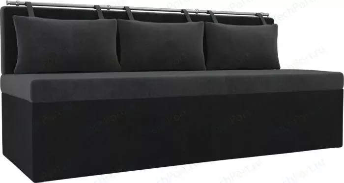 Кухонный прямой диван АртМебель Метро велюр серый/черный