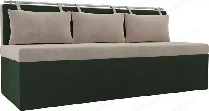 Кухонный прямой диван АртМебель Метро велюр бежевый/зеленый