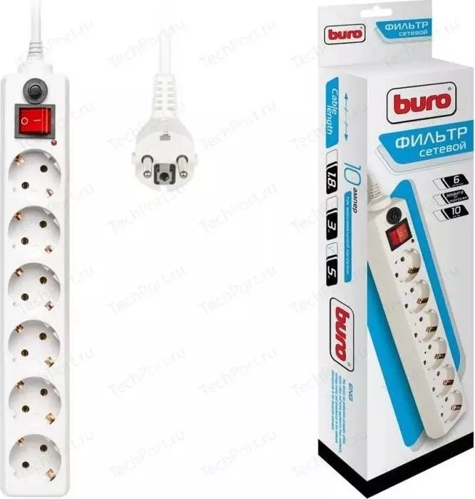 Сетевой фильтр BURO 600SH-5-W 5м (6 розеток) белый