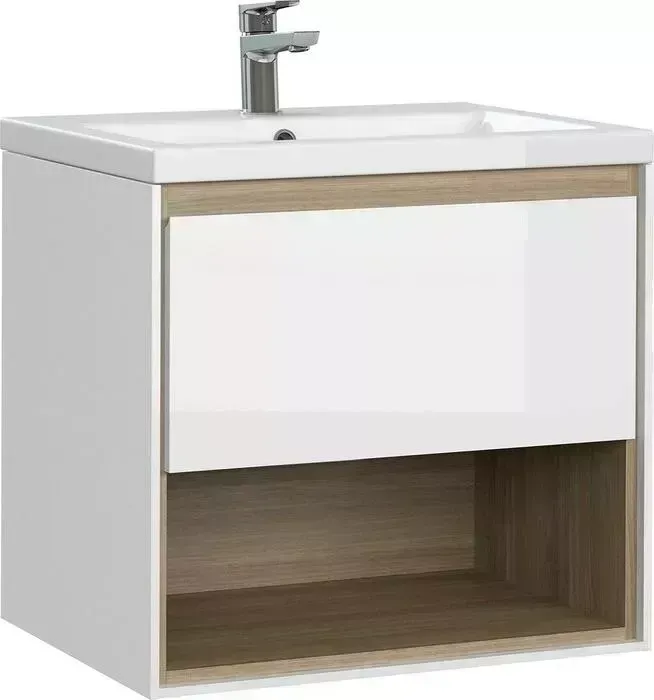Тумба с раковиной CERSANIT с Louna 60 белая (SP-SZ-LOU-CO60/Wh, S-UM-COM60/1-w)