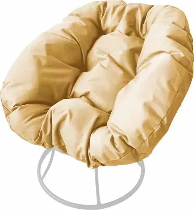 Кресло Планета про Пончик без ротанга белое, бежевая подушка