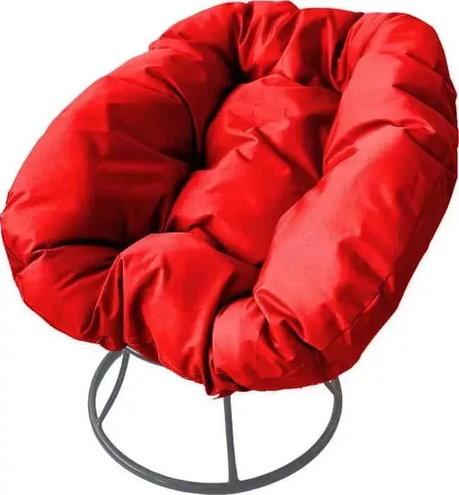 Кресло Планета про Пончик без ротанга серое, красная подушка