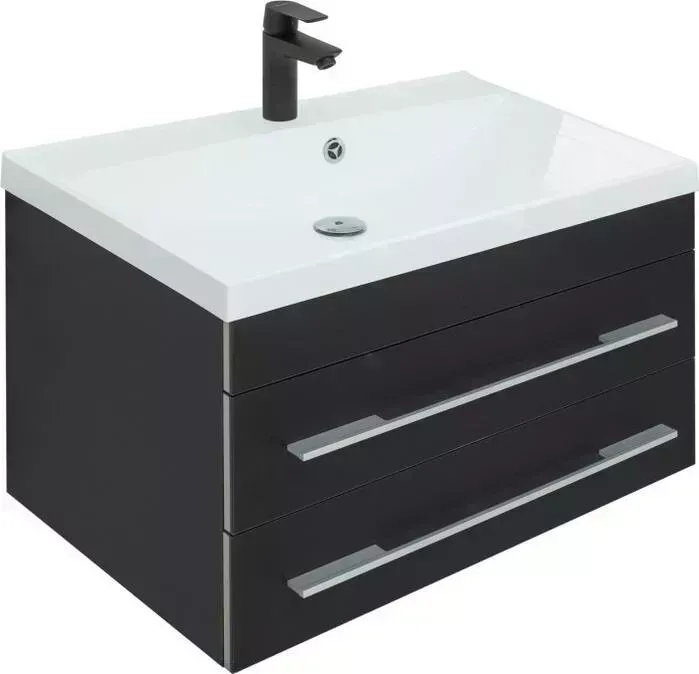 Тумба с раковиной AQUANET с Верона 75 черный матовый (272427, 281221)