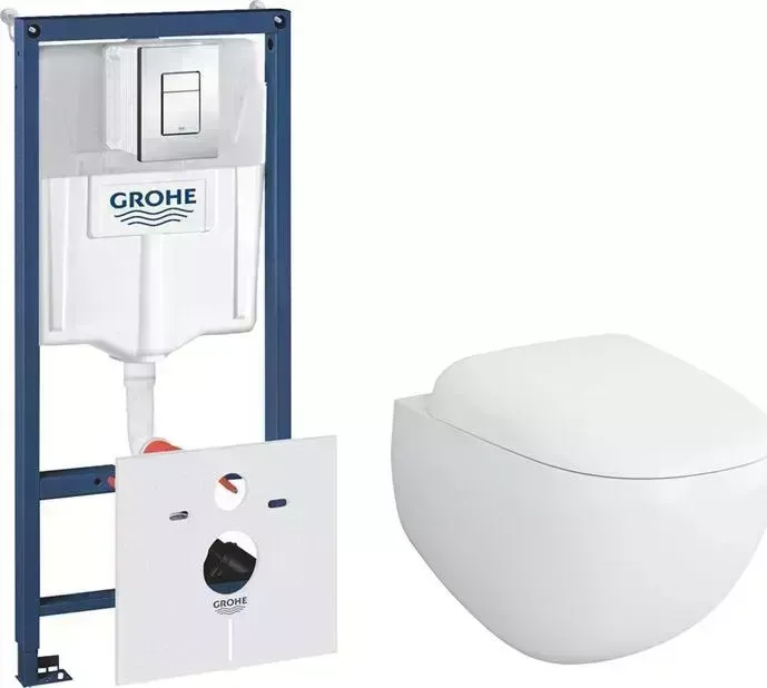 Комплект унитаза с инсталляцией Am.Pm Sensation с Grohe, клавиша хром, сиденье микролифт (C301700WH, C307851WH, 38775001)