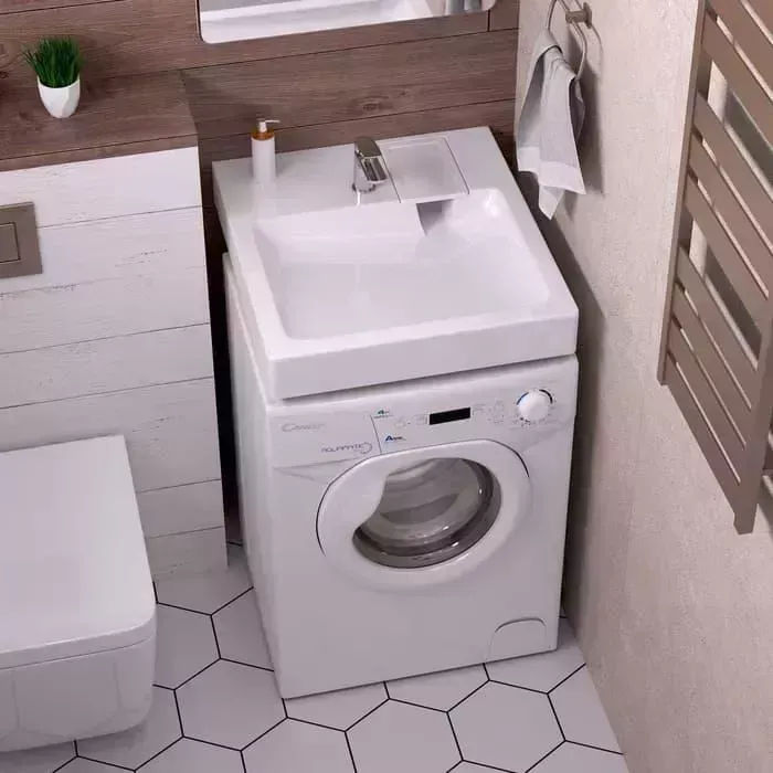 Раковина над стиральной машиной GREENSTONE Benito 50х55 с сифоном и кронштейнами, белая