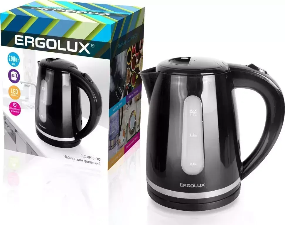 Чайник Ergolux ELX-KP05-C02 черный с хромом