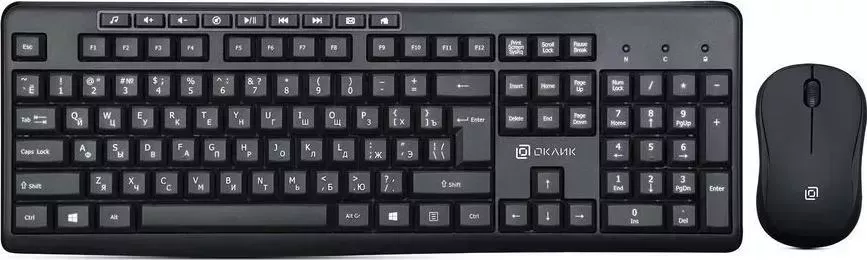 Клавиатура проводная OKLICK мыши и клавиатуры 225M черный/черный USB (1454537)