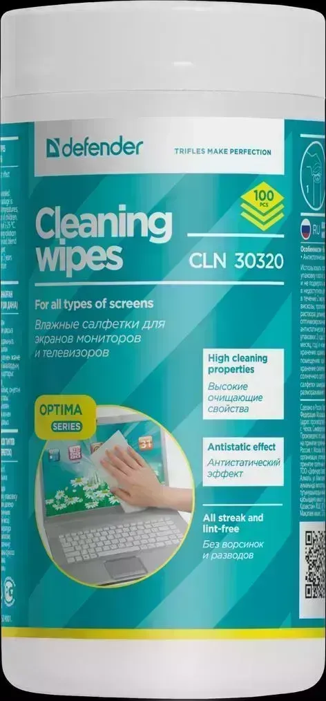 Средство для ухода за техникой DEFENDER CLN 30320 Optima Салфетки экранов, 100шт