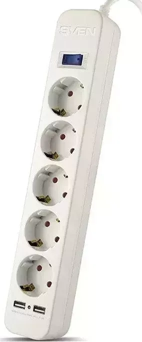 Сетевой фильтр SVEN SF-05LU 3м (5 евро розеток,2 USB) белый