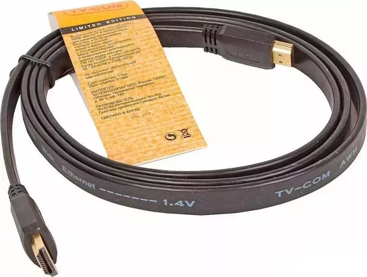 Кабель TV-COM HDMI 19M/M 1.4V плоский 1m, черный (CG200F-1M)