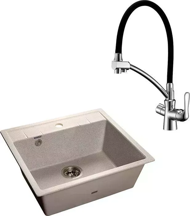 Мойка кухонная и смеситель GranFest и смеситель Quadro GF-Q-561, Lemark Comfort LM3070C серый