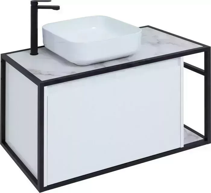 Тумба с раковиной AQUANET с Nova Lite Loft 90 левая, белый глянец (261652, 261853, 211280)
