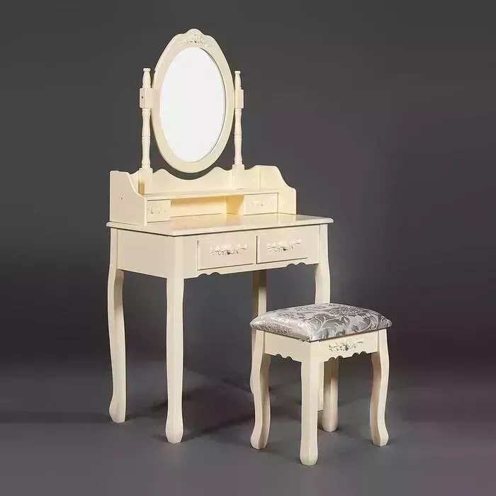 Столик туалетный TetChair с зеркалом и табуретом Secret De Maison Arno (mod. HX18-263) дерево павловния мдф butter white (слоновая кость)