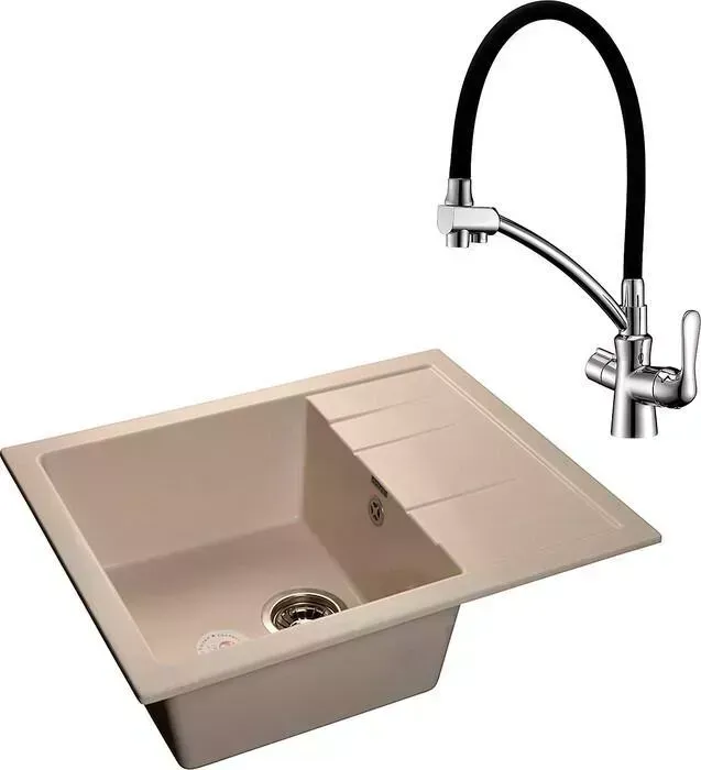 Мойка кухонная и смеситель GranFest и смеситель Quadro GF-Q650L, Lemark Comfort LM3070C песочная