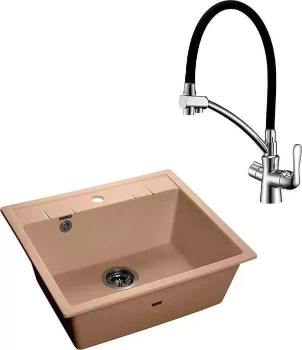 Мойка кухонная и смеситель GranFest и смеситель Quadro GF-Q-561, Lemark Comfort LM3070C топаз