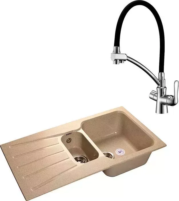 Мойка кухонная и смеситель GranFest и смеситель Standart GF-S940KL, Lemark Comfort LM3070C песочный