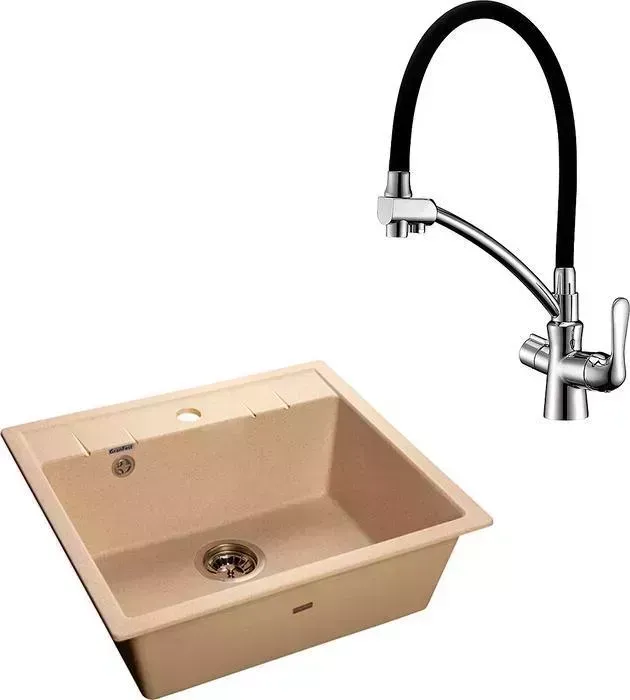 Мойка кухонная и смеситель GranFest и смеситель Quadro GF-Q-561, Lemark Comfort LM3070C бежевый