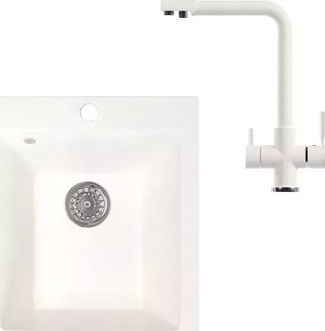 Мойка кухонная и смеситель Mixline и смеситель ML-GM14 молоко 341