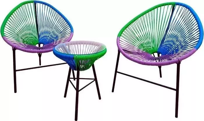 Набор мебели Garden story Акапулько (2 кресла+стол каркас черный, сиденья синие, фиолетовые, зеленые)