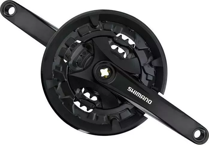Система шатунов Shimano MT101, 175 мм, для 3x9 скоростей, квадрат, 40/30/22T, с защитой, с болтами, черный
