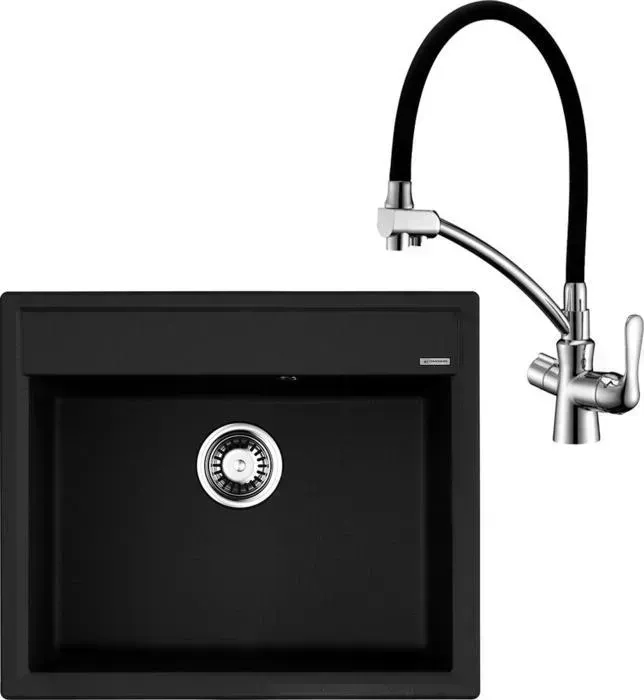 Мойка кухонная и смеситель OMOIKIRI и Daisen 60 BL, Lemark Comfot черная (4993622, LM3070C)