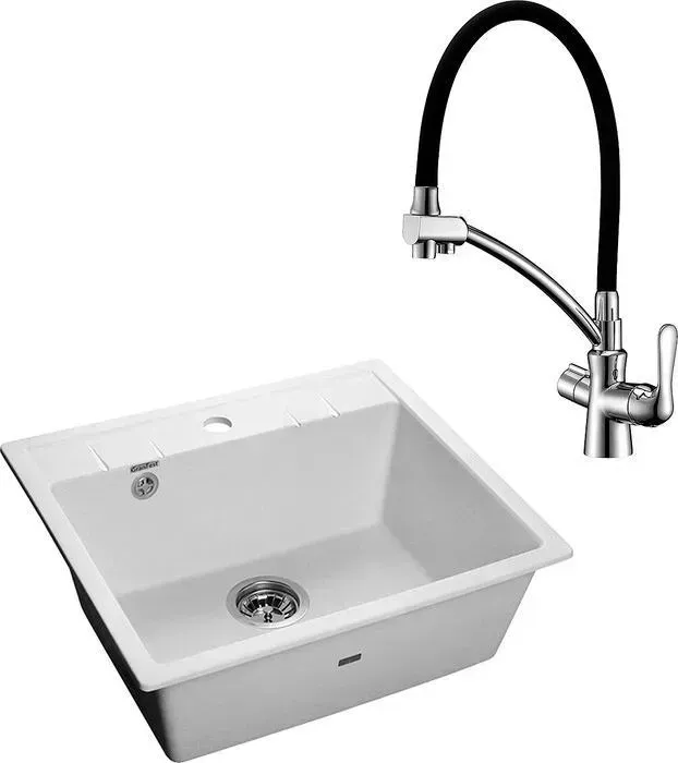 Мойка кухонная и смеситель GranFest и смеситель Quadro GF-Q-561, Lemark Comfort LM3070C иней