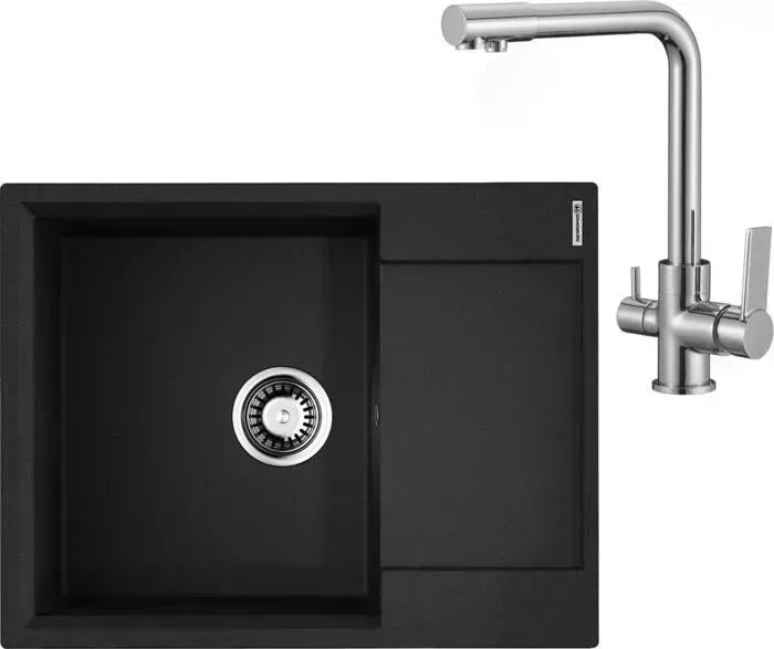 Мойка кухонная и смеситель OMOIKIRI и смеситель Daisen 65 BL, РМС SL130, черная (4993684, SL130-015F)