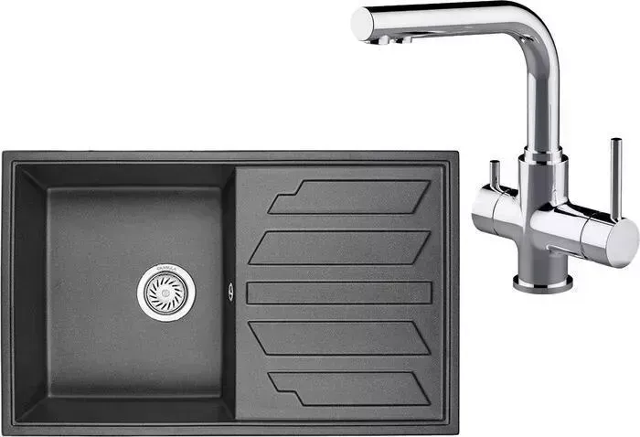 Мойка кухонная и смеситель Granula и смеситель GR-8002 черная, Lemark Comfort LM3061C