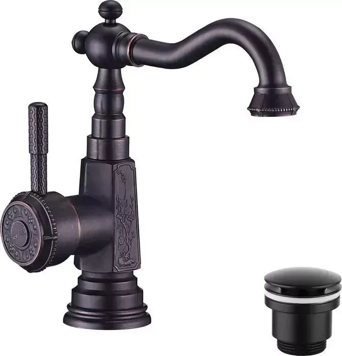 Смеситель для раковины LEMARK Jasmine высокий с донным клапаном, черный (LM6604ORB, LM8500BL)