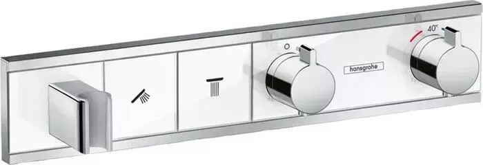 Термостат для ванны Hansgrohe RainSelect на два выхода, с механизмом, белый/хром (15355400, 15310180)