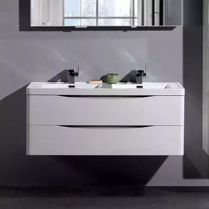 Тумба под раковину BELBANGO Ancona-N 120 bianco lucido с двумя чашами (ANCONA-N-1200-2C-SO-2-BL)