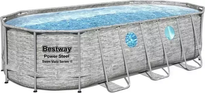 Бассейн каркасный BESTWAY 56716 BW Power Steel 549х274х122см "Камень" 13430л, фил.-нас 5678л/ч, лестн, тент, попл-доз
