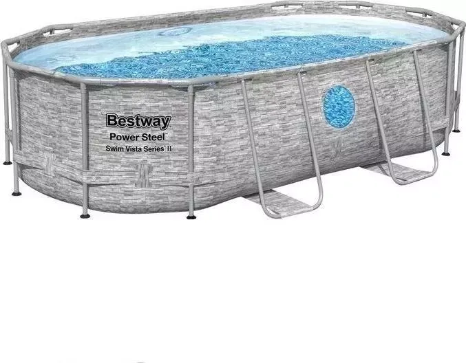 Бассейн каркасный BESTWAY 56946 BW Power Steel 488х305х107см "Камень" 10949л, песч.фил.-нас. 3028л/ч, лестница, тент, попл.-доз.