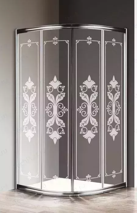 Душевой уголок CEZARES Giubileo R-2 90x90 с поддоном, прозрачный с рисунком, золото (GIUBILEO-R-2-90-SCORREVOLE-CP-G, ЛП00180)