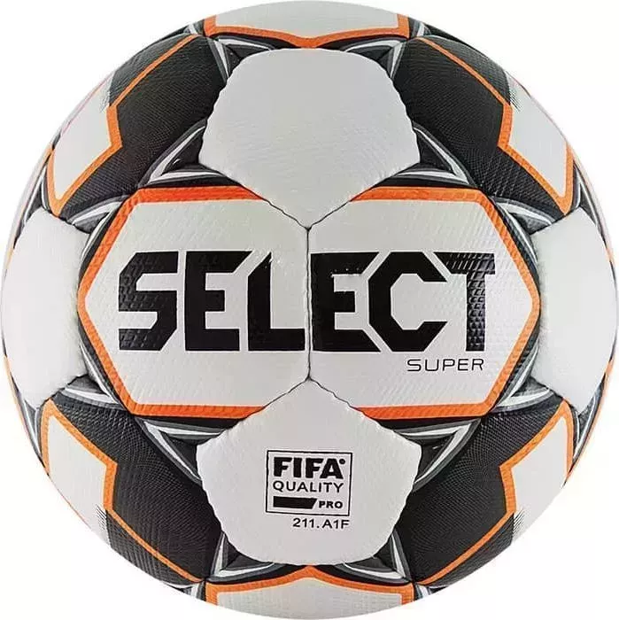Мяч футбольный Select Super 812117-009, р.5, FIFA PRO, руч.сш., бело-черно-серо-оранжевый