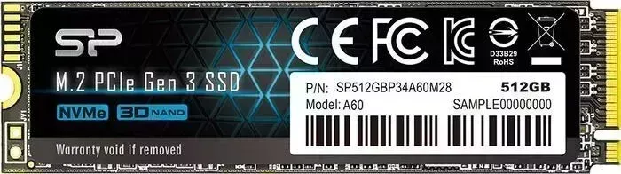 SSD накопитель SILICON POWER 512GB P34A60, M.2 2280, PCI-E 3x4 [R/W - 2200/1600 MB/s]
