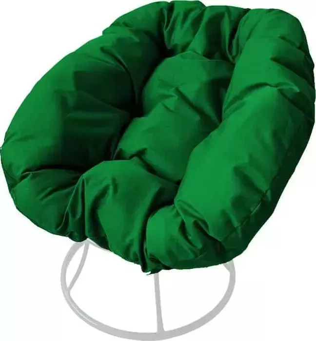 Кресло Планета про Пончик без ротанга белое, зелёная подушка