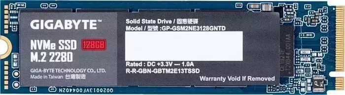 SSD накопитель GIGABYTE 128GB NVMe M.2 2280 PCIe 3.0x4 [R/W - 1550/550 MB/s] TLC 3D NAND