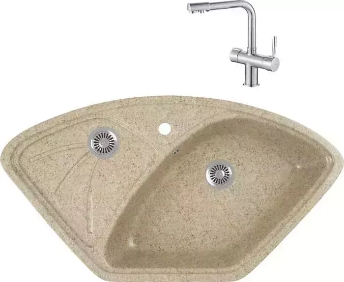 Мойка кухонная и смеситель GREENSTONE и смеситель GRS-10E-302 Haiba HB70088 с сифоном, песочный