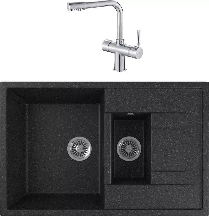Мойка кухонная и смеситель GREENSTONE и смеситель GRS-21K-308 Haiba HB70088 с сифоном, черная