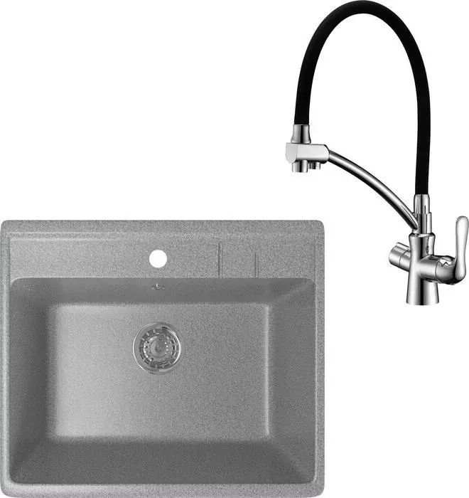 Мойка кухонная и смеситель Mixline и смеситель ML-GM15 темно-серая 309 (4630030633822, LM3070C)