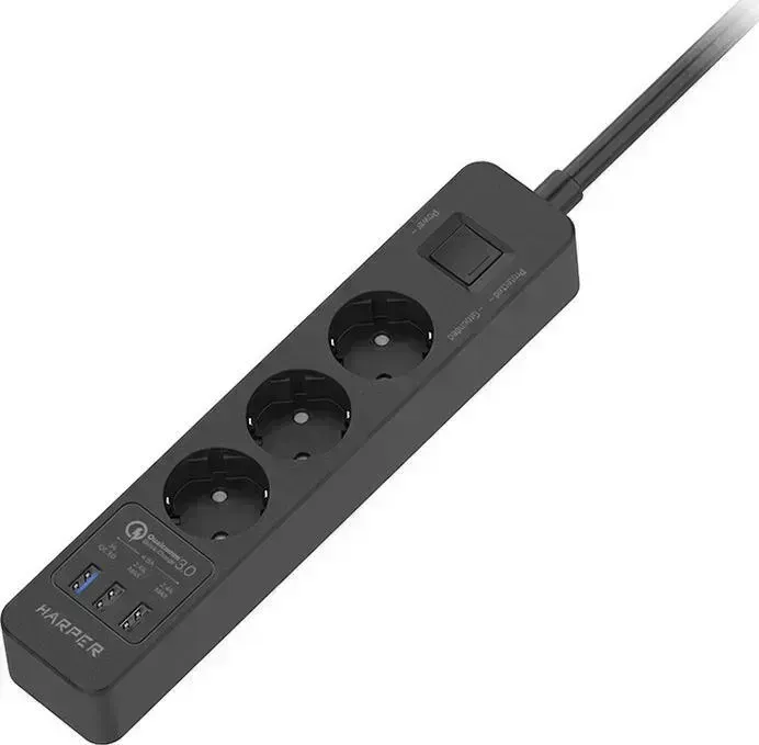Сетевой фильтр HARPER UCH-420 Black QC3.0 с USB зарядкой
