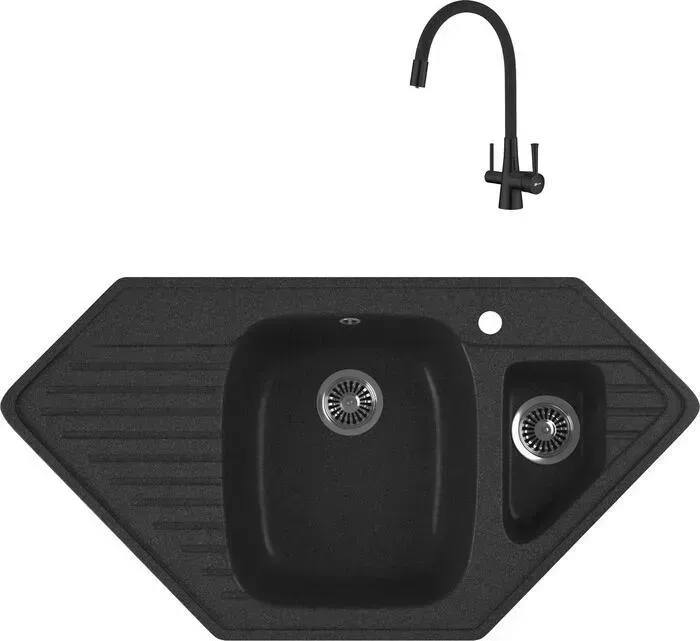 Мойка кухонная и смеситель GREENSTONE и смеситель GRS-10K-343 Lemark Comfort LM3075BL с сифоном, антрацит