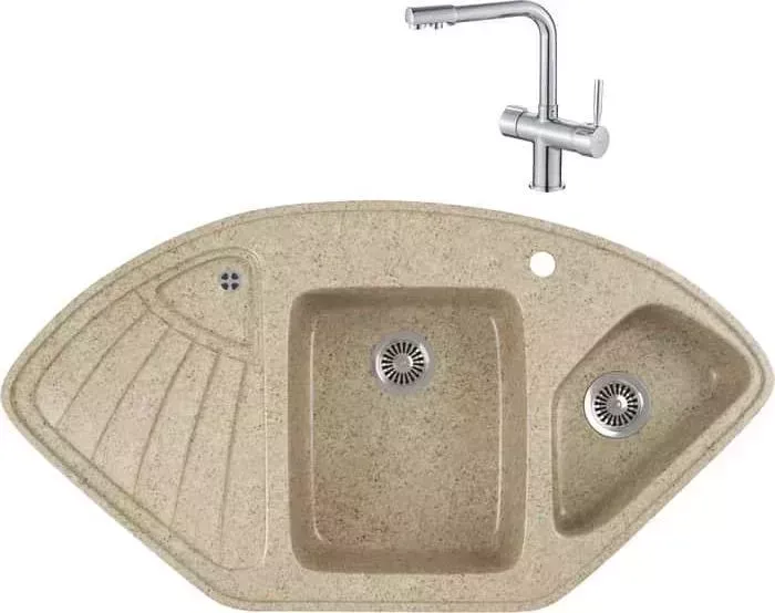 Мойка кухонная и смеситель GREENSTONE и смеситель GRS-14K-302 Haiba HB70088 с сифоном, песочная