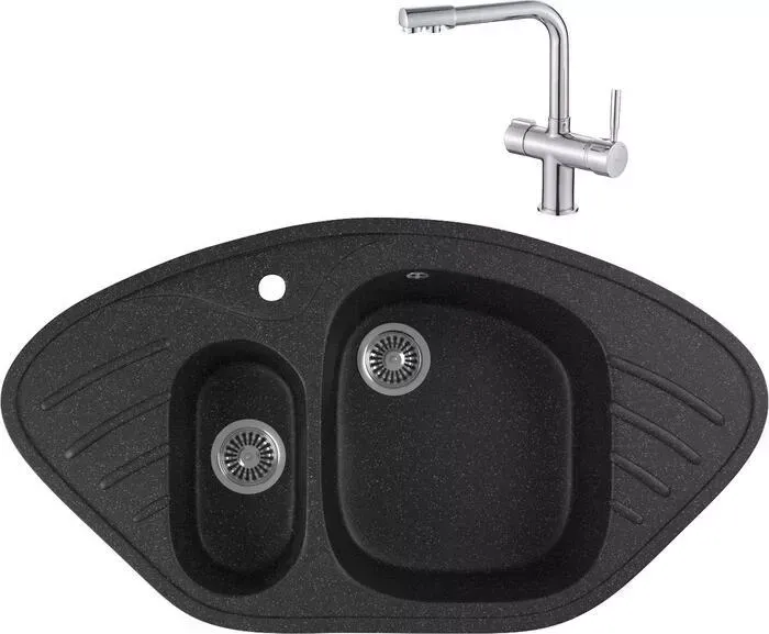 Мойка кухонная и смеситель GREENSTONE и смеситель GRS-14-308 Haiba HB70088 с сифоном, черная