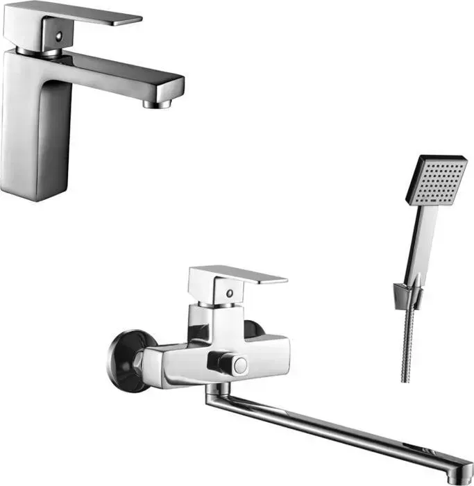 Комплект смесителей Decoroom для раковины и ванны, с душем, хром (DR36011, DR36043)