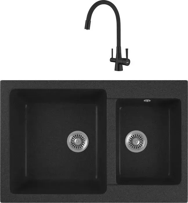 Мойка кухонная и смеситель GREENSTONE и смеситель GRS-76k-343 Lemark Comfort LM3075BL с сифоном, антрацит