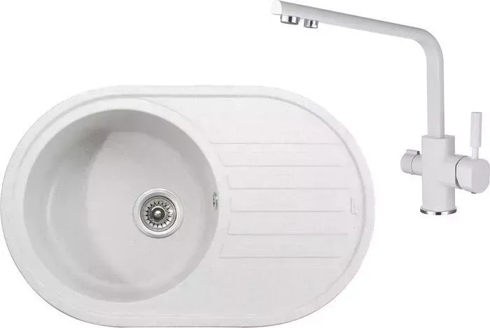 Мойка кухонная и смеситель KAISER и смеситель Granit KGM-7750 White белая (KGM-7750-W, 40144-10)