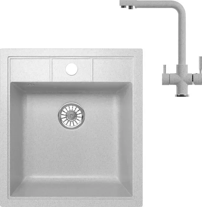 Мойка кухонная и смеситель Mixline и смеситель ML-GM28 серая 310