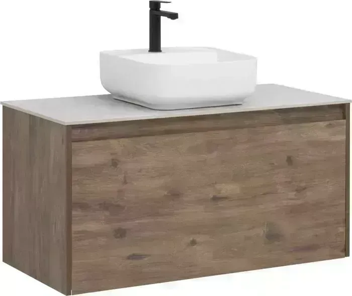 Тумба с раковиной AQUANET с Nova Lite 100 один ящик, дуб рустикальный/серая (249520, 257605, 211281)